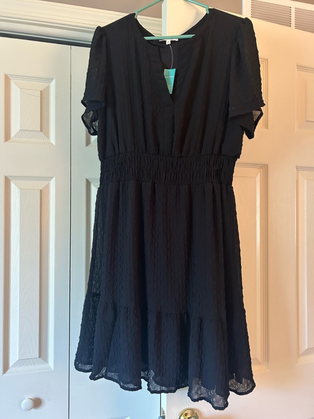 NWT. Maurice's Black Short Sleeve Smocked Waist Dress